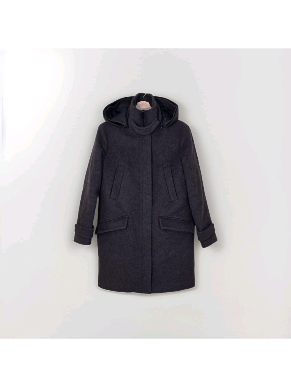 Soia & Kyo Wool Blend Coat Women S Charcoal Brown Detachable Hood NO FUR TRIM